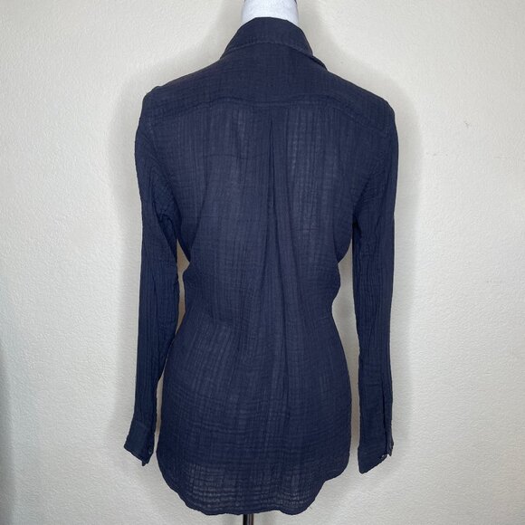 rag & bone Black Faux Linen Crinkled Button Down Top Blouse Shirt Large - Picture 3 of 10